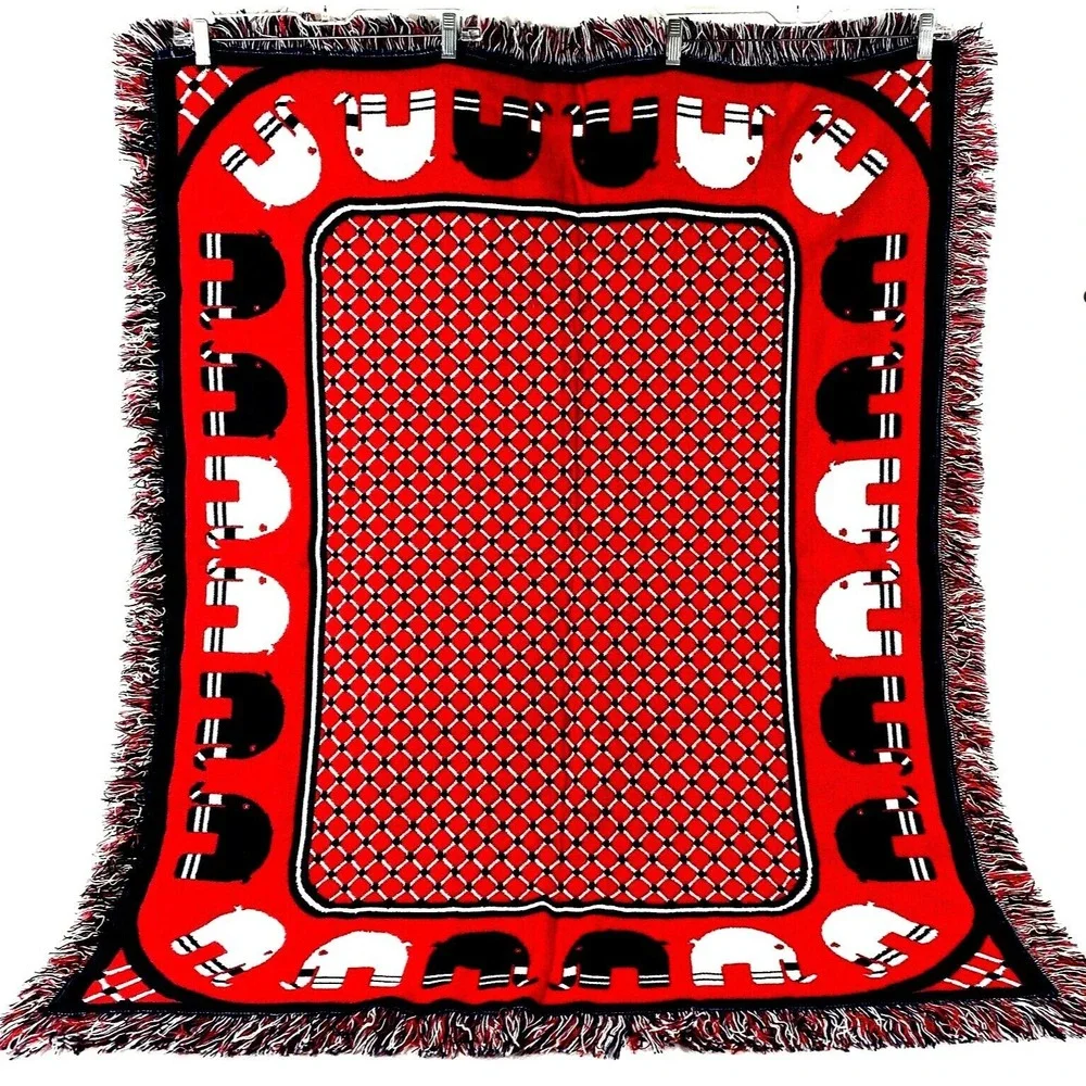 Elephant Throw Reversable Vintage 1971 Leonardo Looms Red & Blue